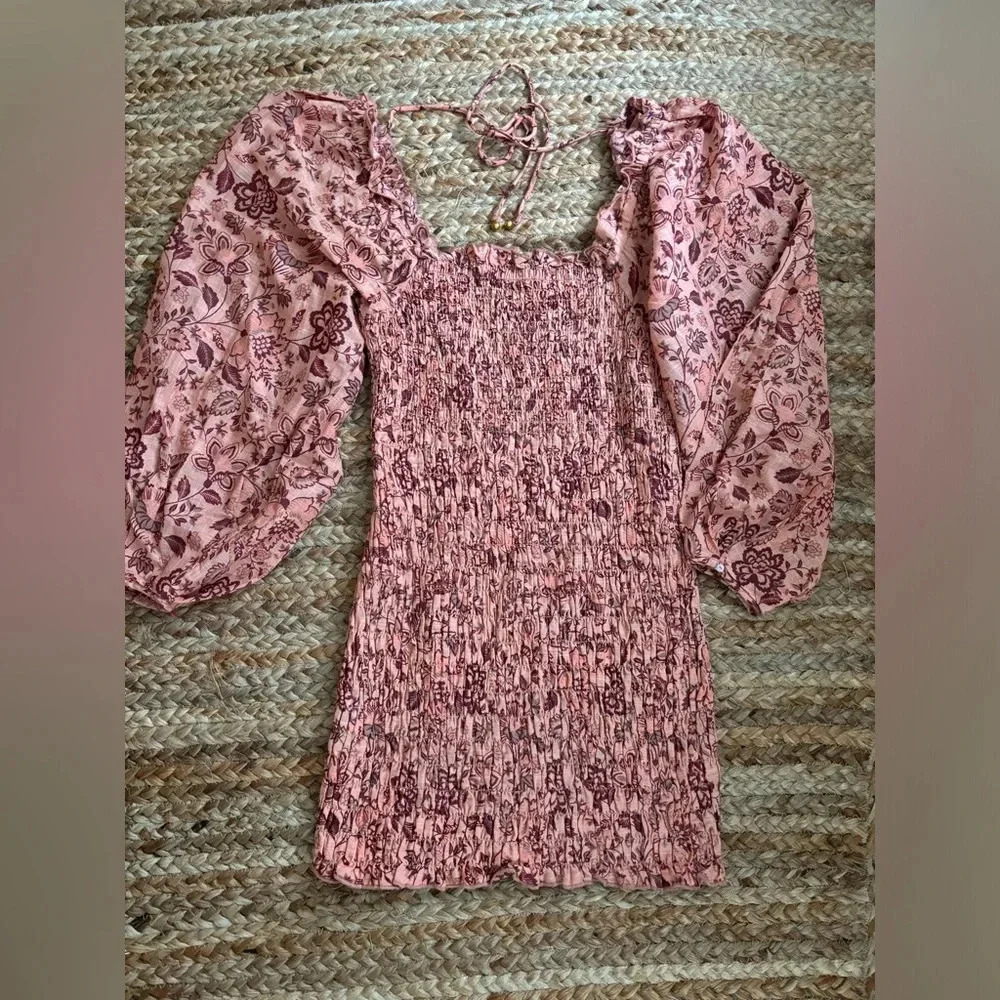 Free People Small Long Sleeve Smock it to Me Smocked Floral Mini Dress